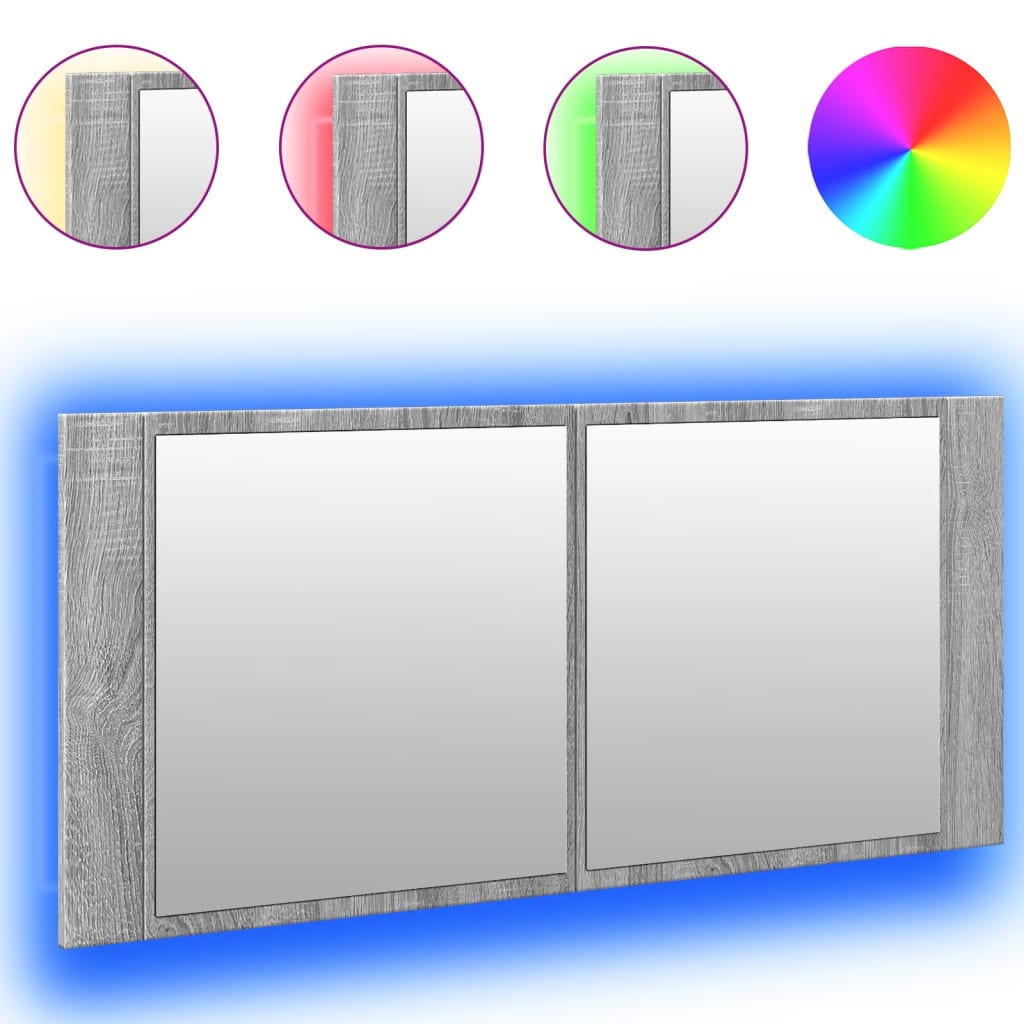 szürke sonoma LED-es tükrös fürdőszobaszekrény 100 x 12 x 45 cm