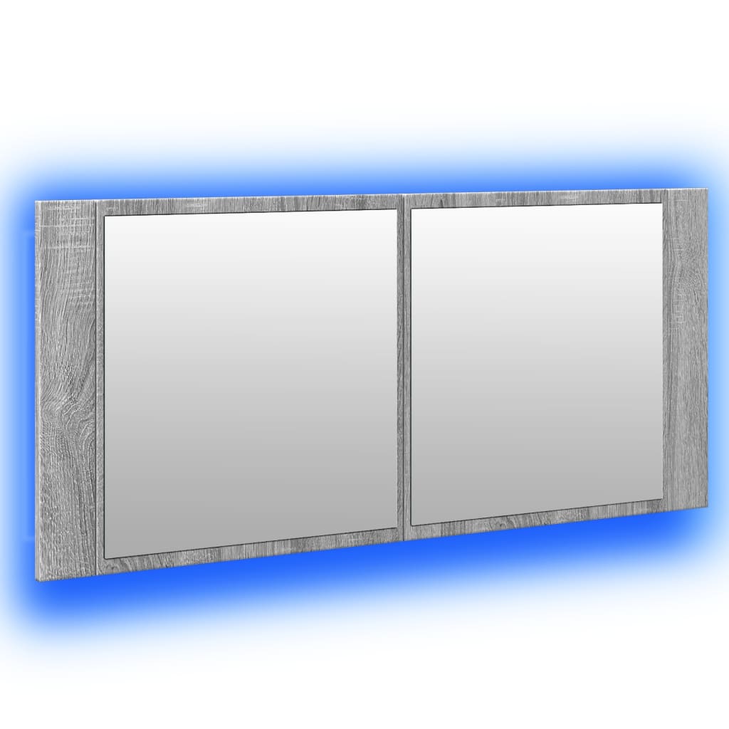 szürke sonoma LED-es tükrös fürdőszobaszekrény 100 x 12 x 45 cm