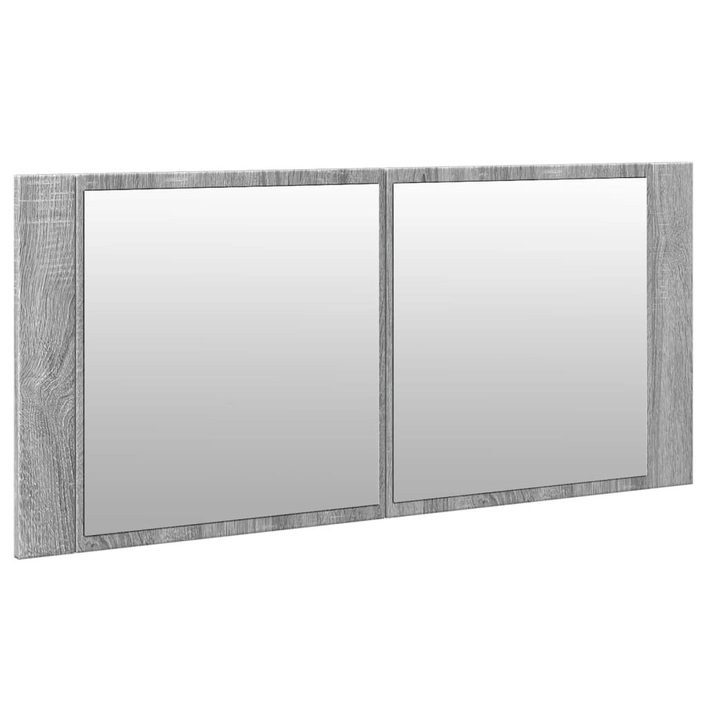 szürke sonoma LED-es tükrös fürdőszobaszekrény 100 x 12 x 45 cm