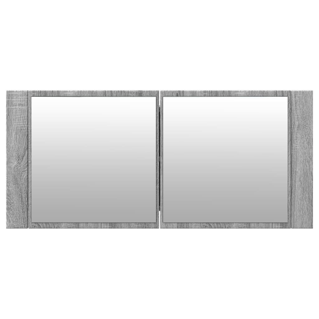 szürke sonoma LED-es tükrös fürdőszobaszekrény 100 x 12 x 45 cm