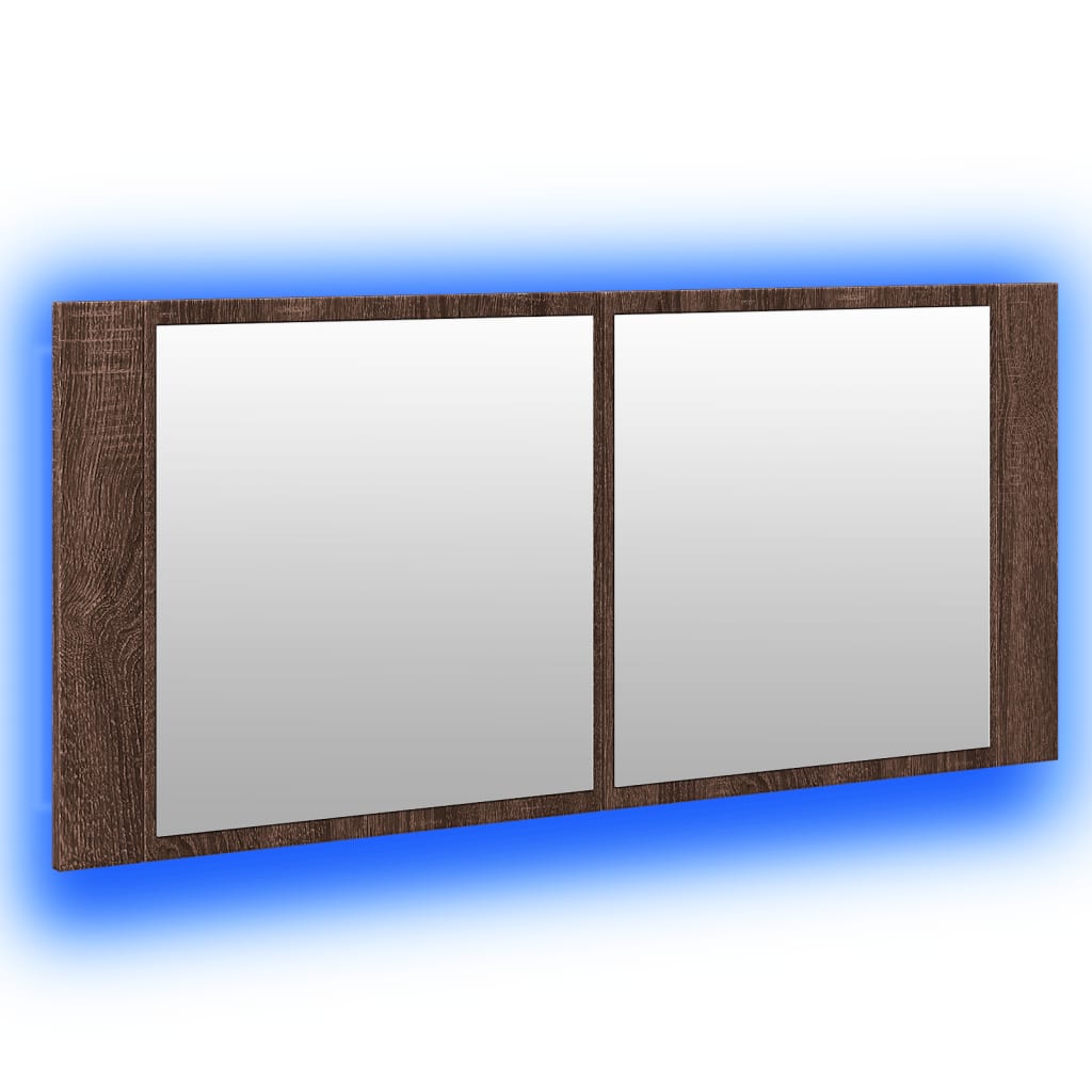 barna tölgyszínű LED-es tükrös fürdőszobaszekrény 100x12x45cm