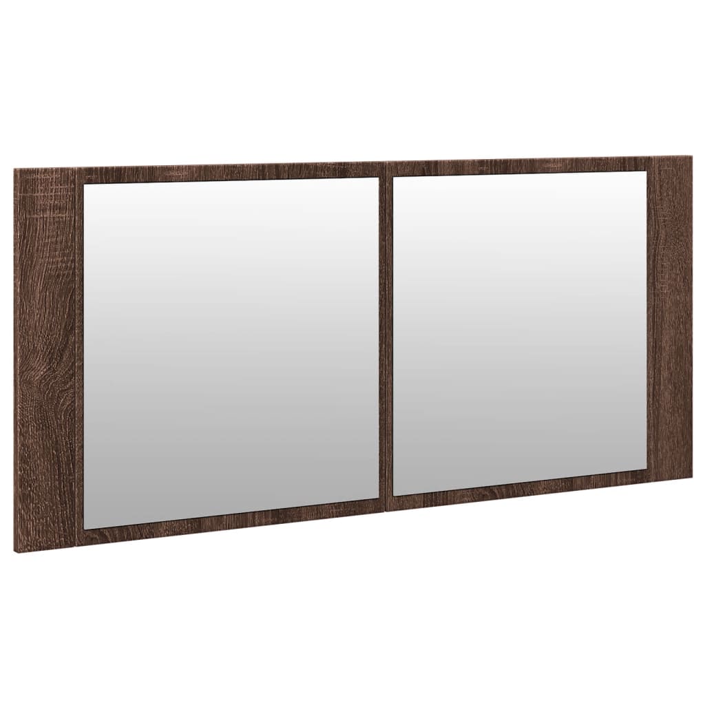 barna tölgyszínű LED-es tükrös fürdőszobaszekrény 100x12x45cm