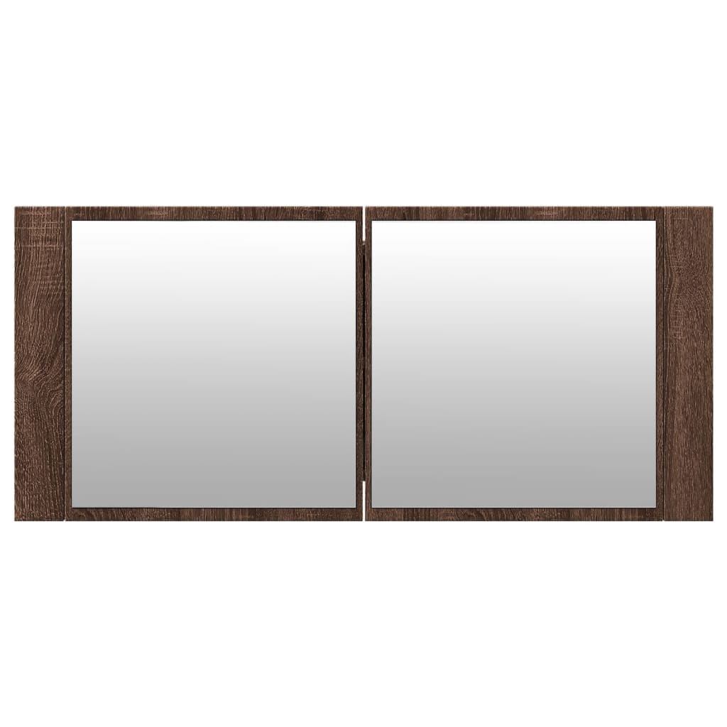 barna tölgyszínű LED-es tükrös fürdőszobaszekrény 100x12x45cm