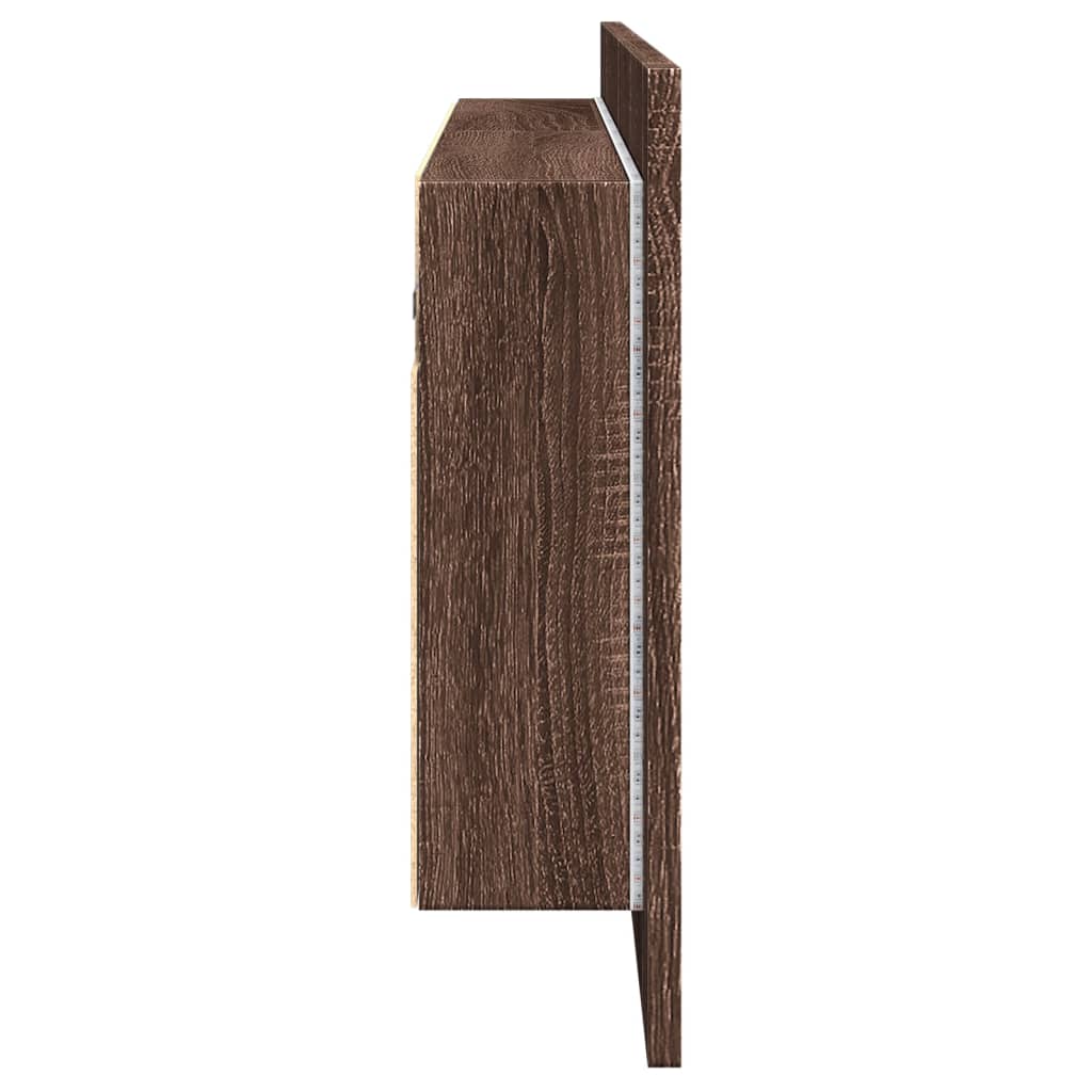 barna tölgyszínű LED-es tükrös fürdőszobaszekrény 100x12x45cm