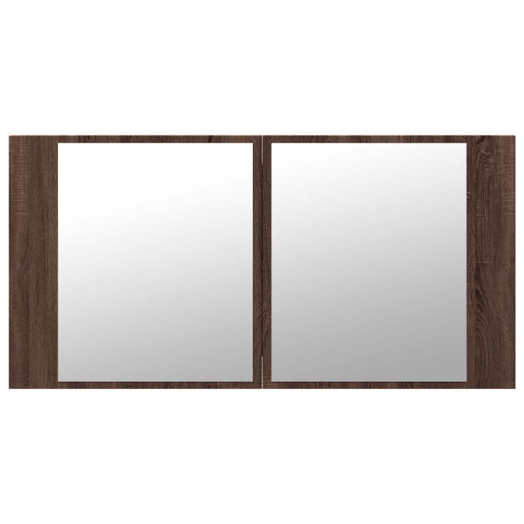 barna tölgy akril LED-es tükrös fürdőszobaszekrény 90x12x45 cm