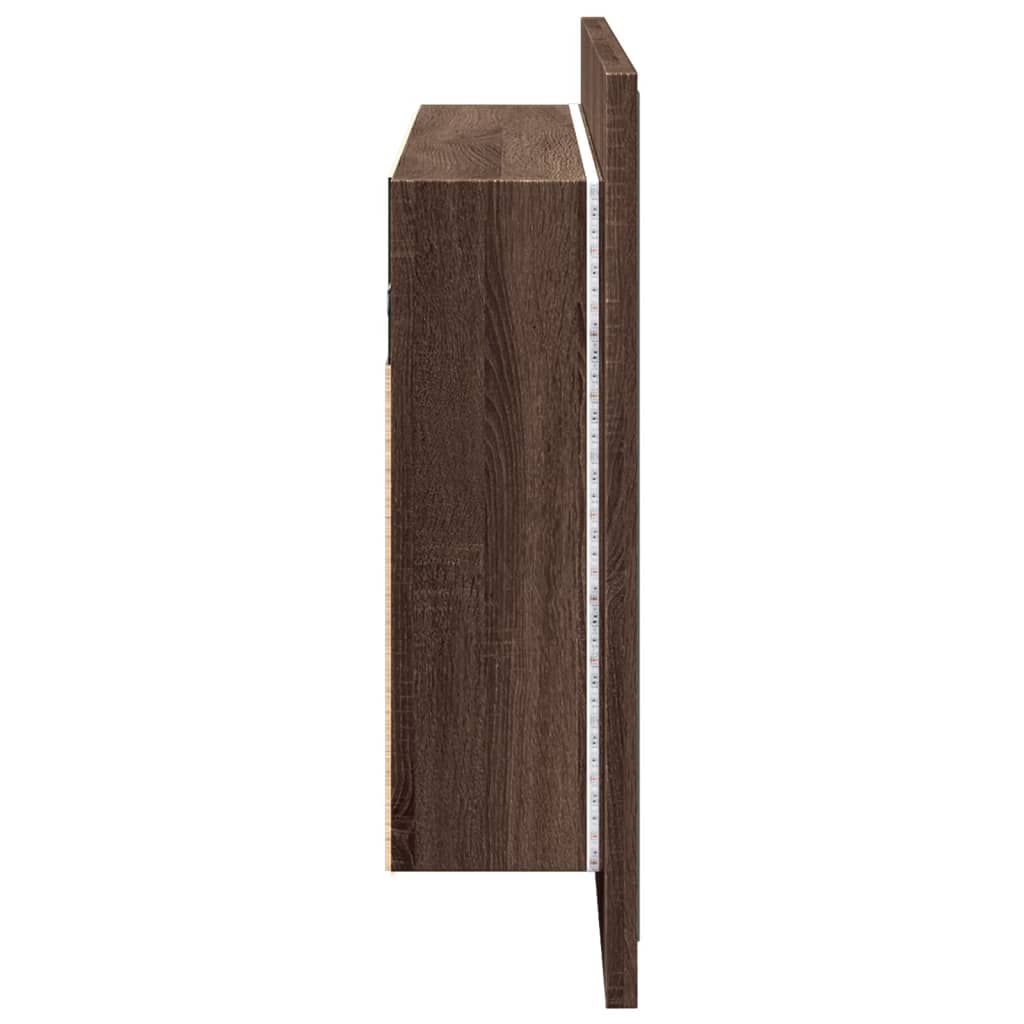 barna tölgy akril LED-es tükrös fürdőszobaszekrény 90x12x45 cm