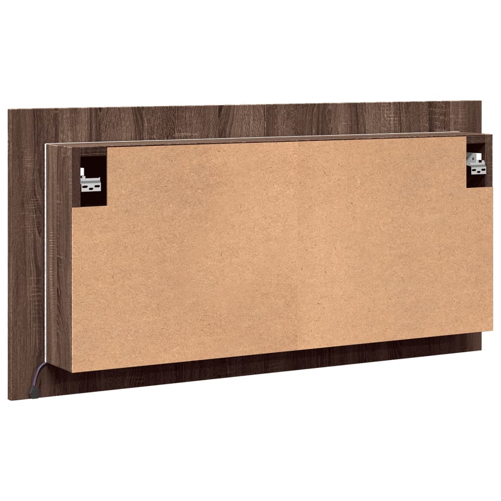 barna tölgy akril LED-es tükrös fürdőszobaszekrény 90x12x45 cm