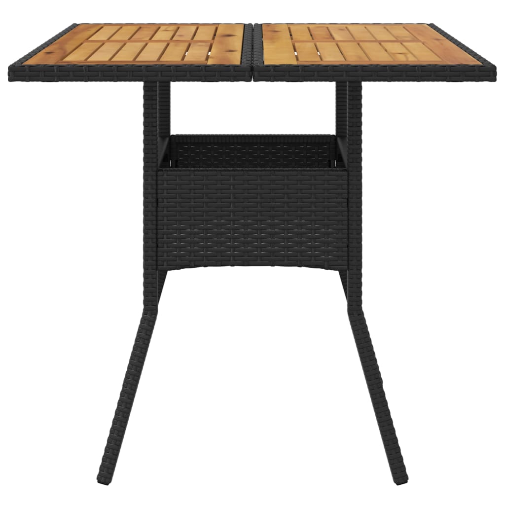 fekete polyrattan kerti asztal akácfa lappal 80 x 80 x 75 cm