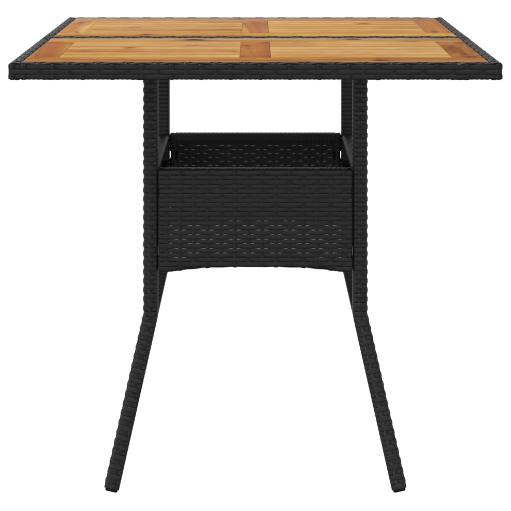 fekete polyrattan kerti asztal akácfa lappal 80 x 80 x 75 cm