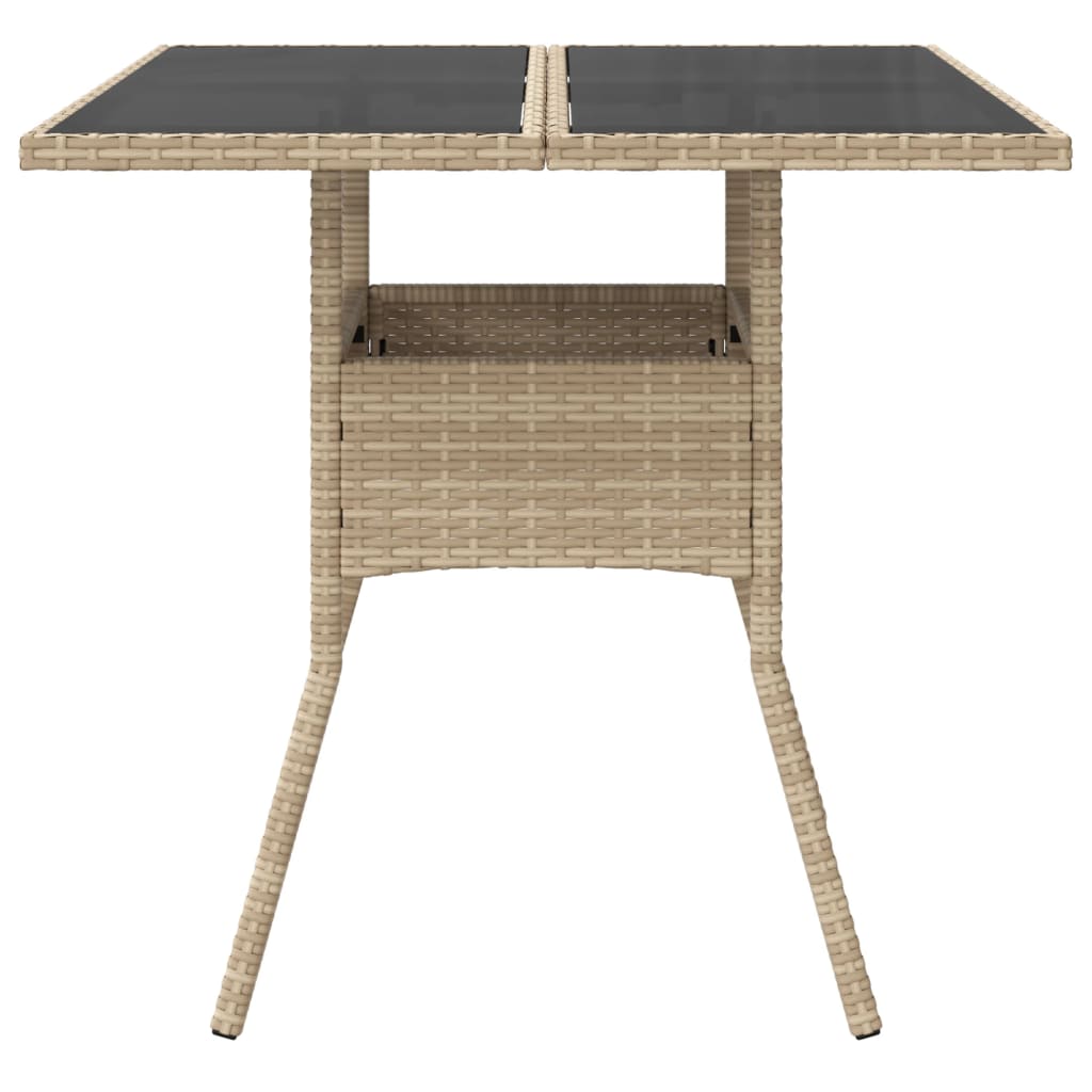 bézs polyrattan üveglapos kerti asztal 80 x 80 x 75 cm