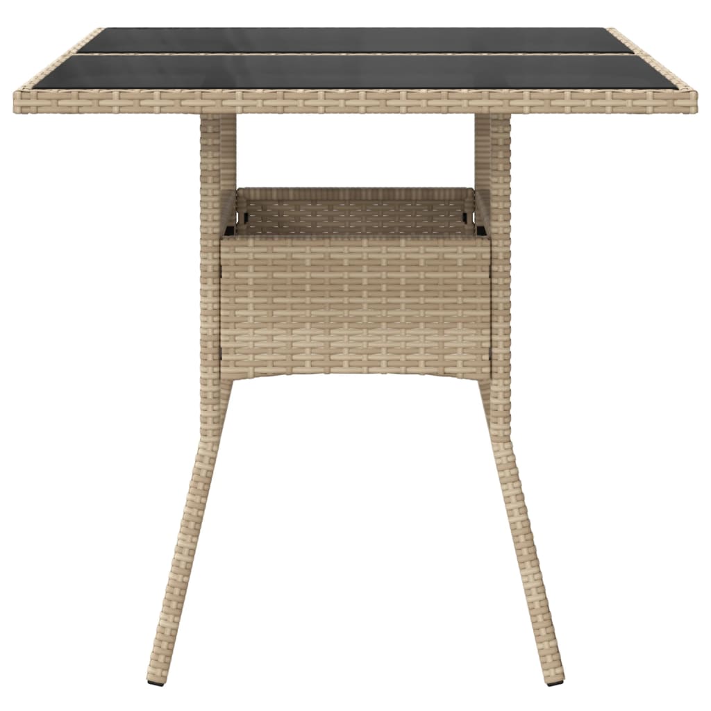bézs polyrattan üveglapos kerti asztal 80 x 80 x 75 cm