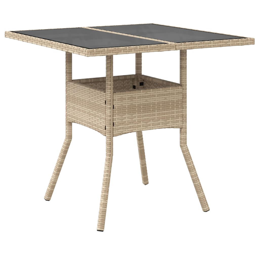 bézs polyrattan üveglapos kerti asztal 80 x 80 x 75 cm