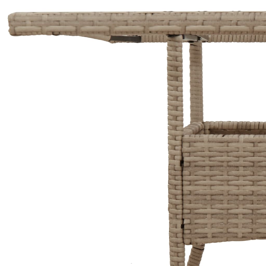bézs polyrattan üveglapos kerti asztal 80 x 80 x 75 cm