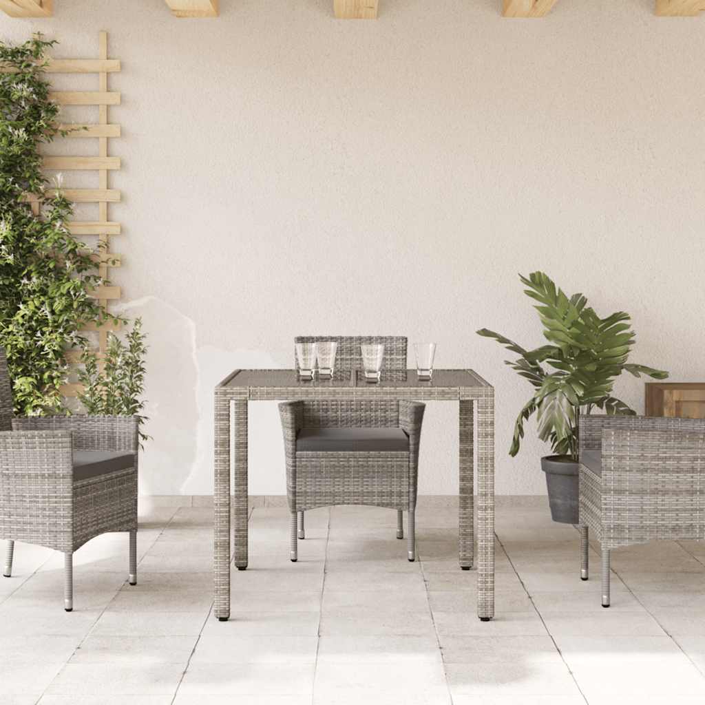 szürke polyrattan üveglapos kerti asztal 90 x 90 x 75 cm