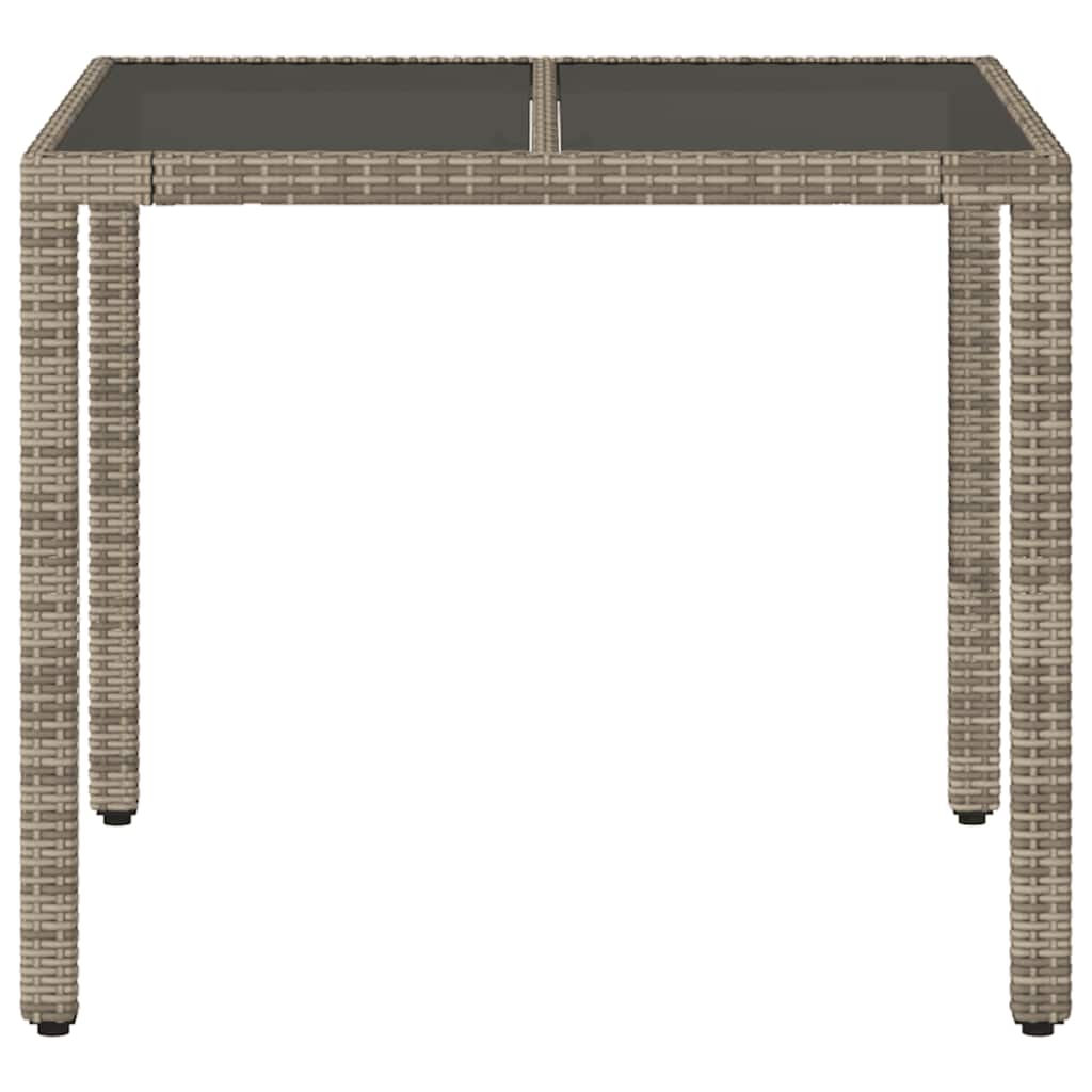szürke polyrattan üveglapos kerti asztal 90 x 90 x 75 cm