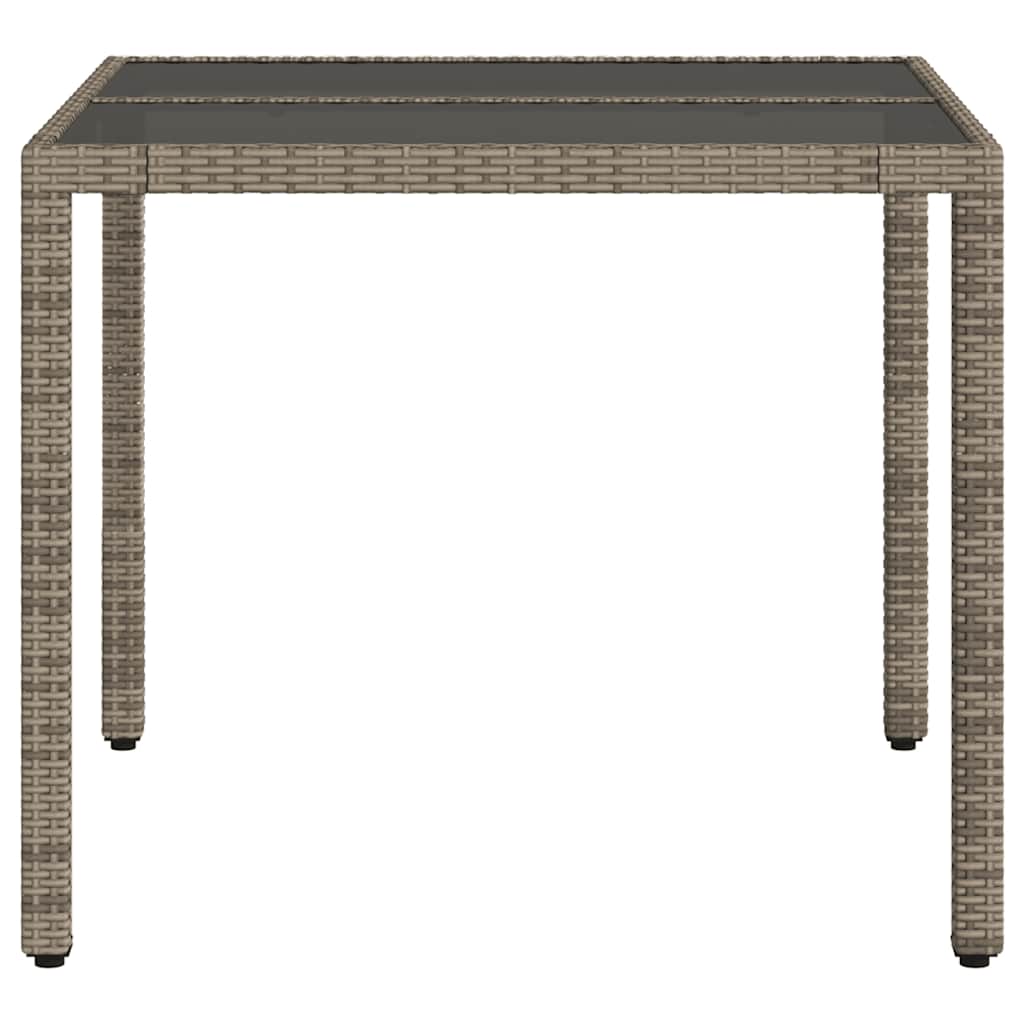 szürke polyrattan üveglapos kerti asztal 90 x 90 x 75 cm