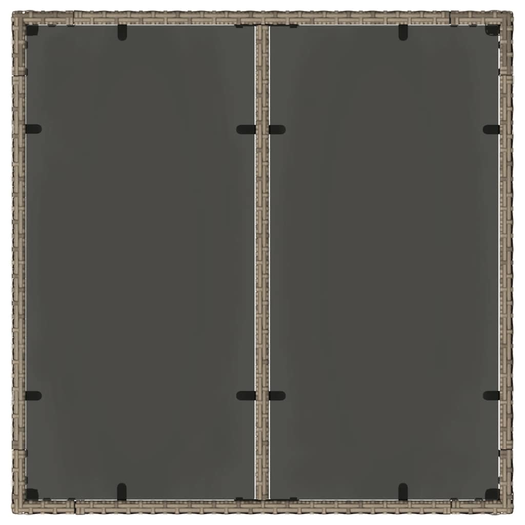 szürke polyrattan üveglapos kerti asztal 90 x 90 x 75 cm