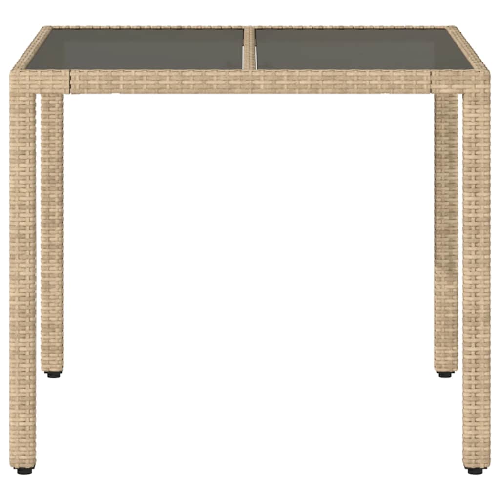 bézs polyrattan üveglapos kerti asztal 90 x 90 x 75 cm