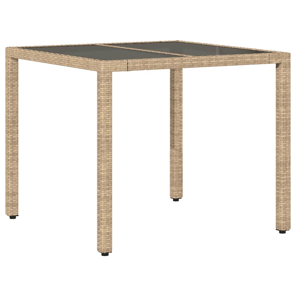 bézs polyrattan üveglapos kerti asztal 90 x 90 x 75 cm