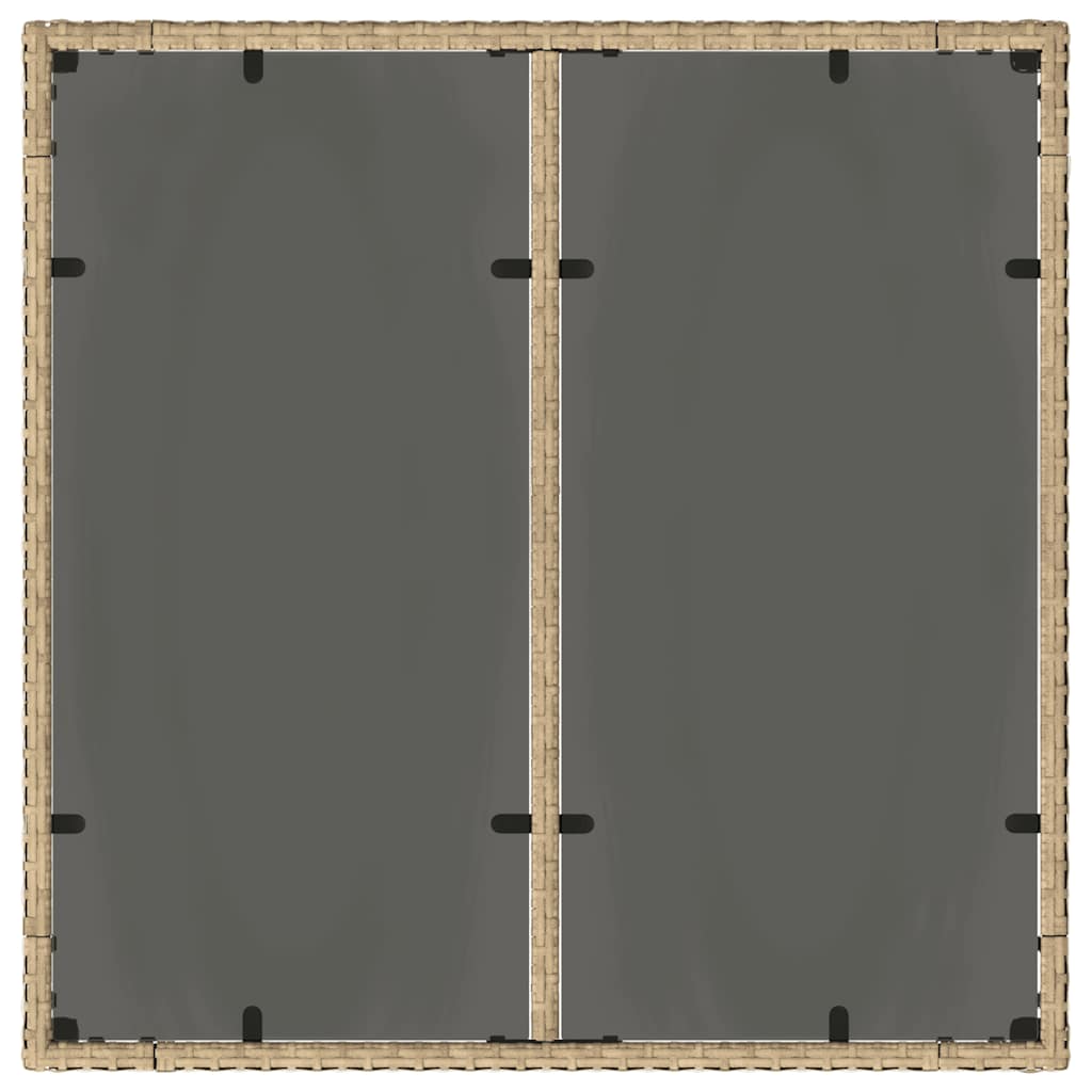 bézs polyrattan üveglapos kerti asztal 90 x 90 x 75 cm