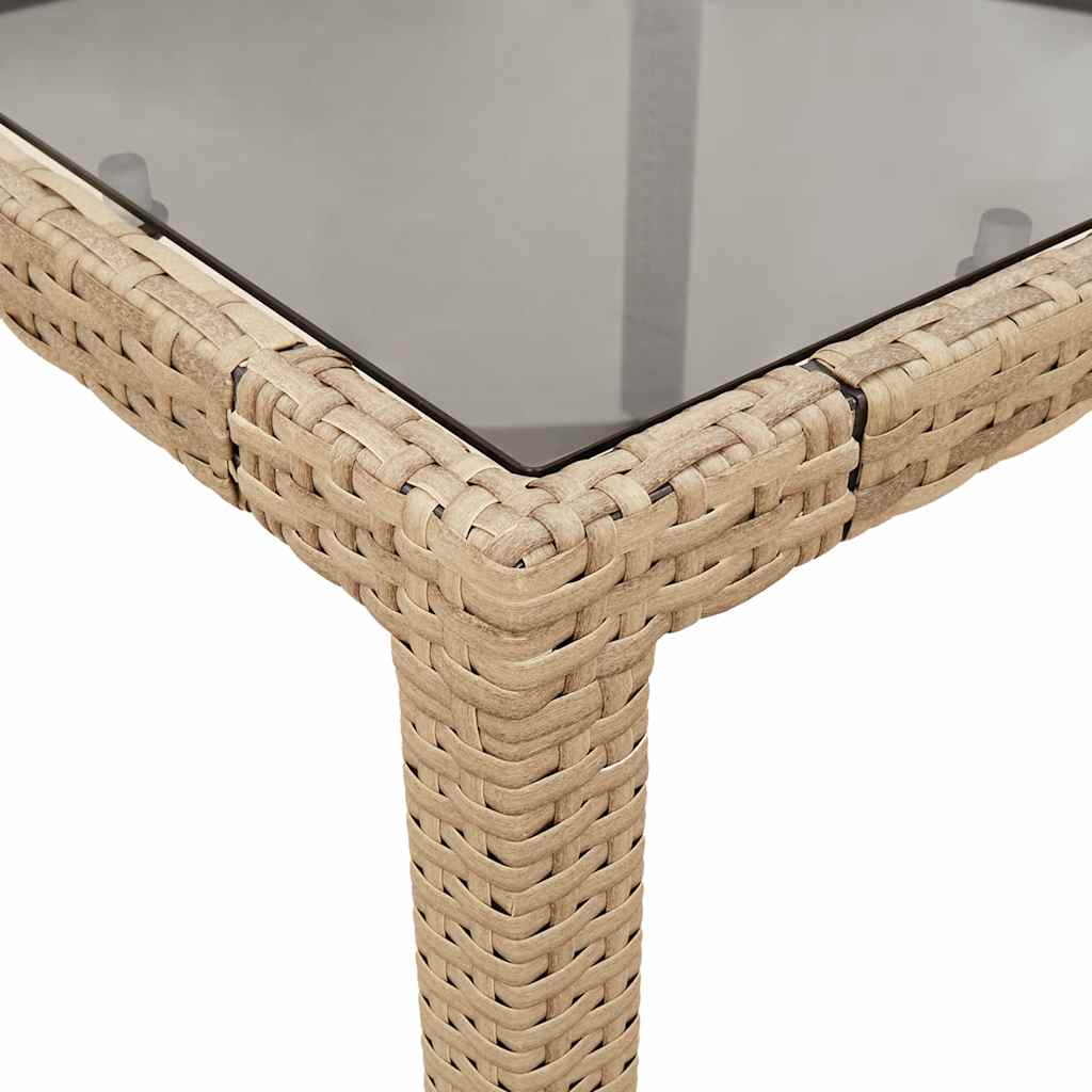 bézs polyrattan üveglapos kerti asztal 90 x 90 x 75 cm