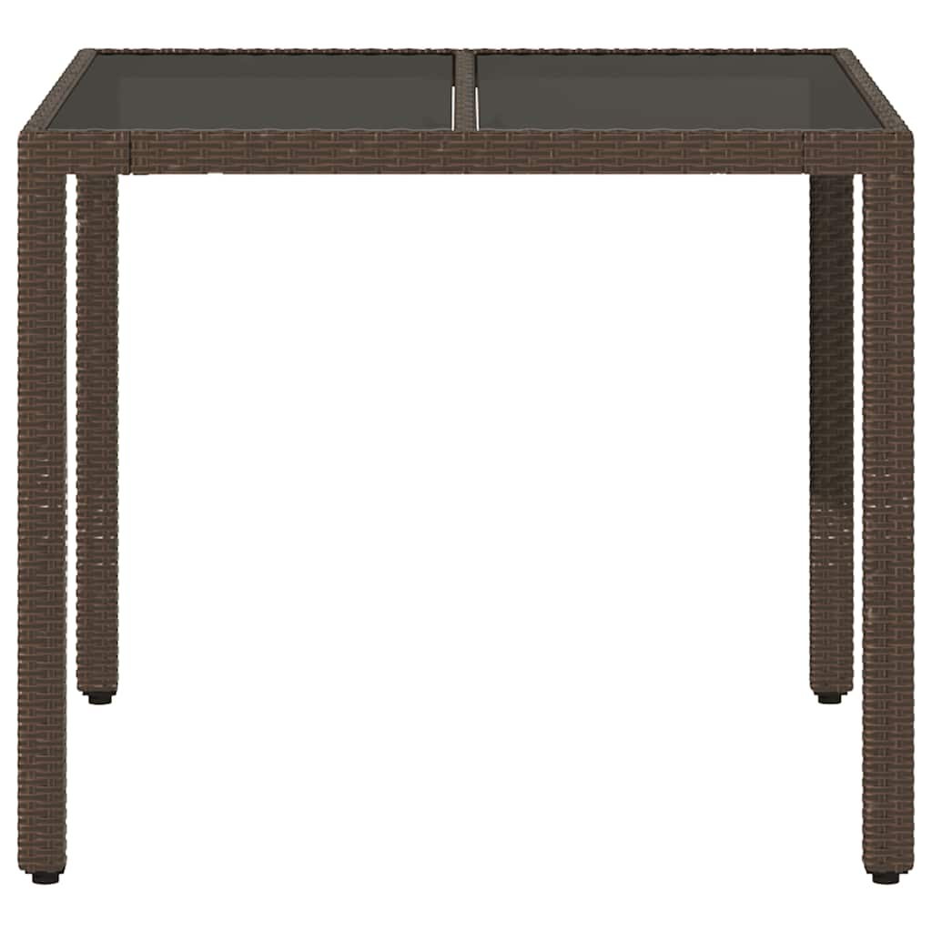 barna polyrattan üveglapos kerti asztal 90 x 90 x 75 cm