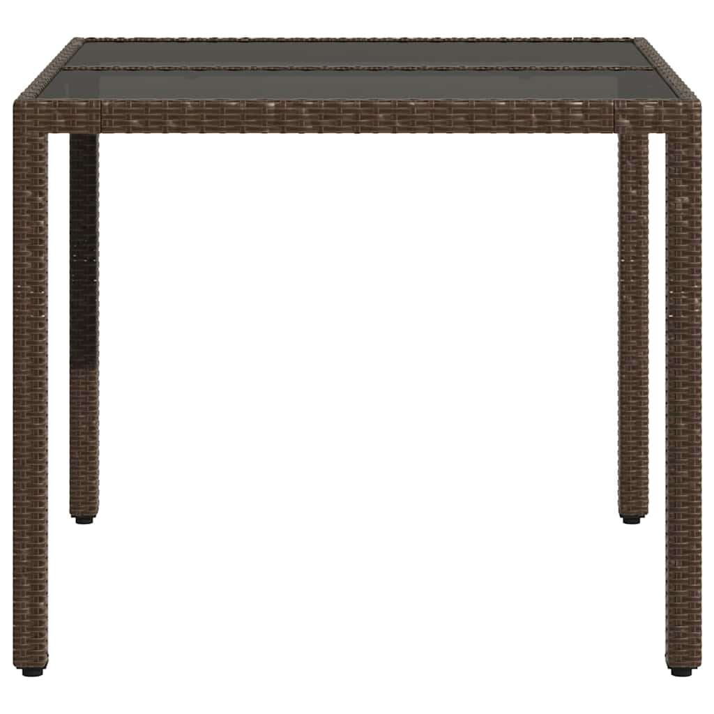 barna polyrattan üveglapos kerti asztal 90 x 90 x 75 cm