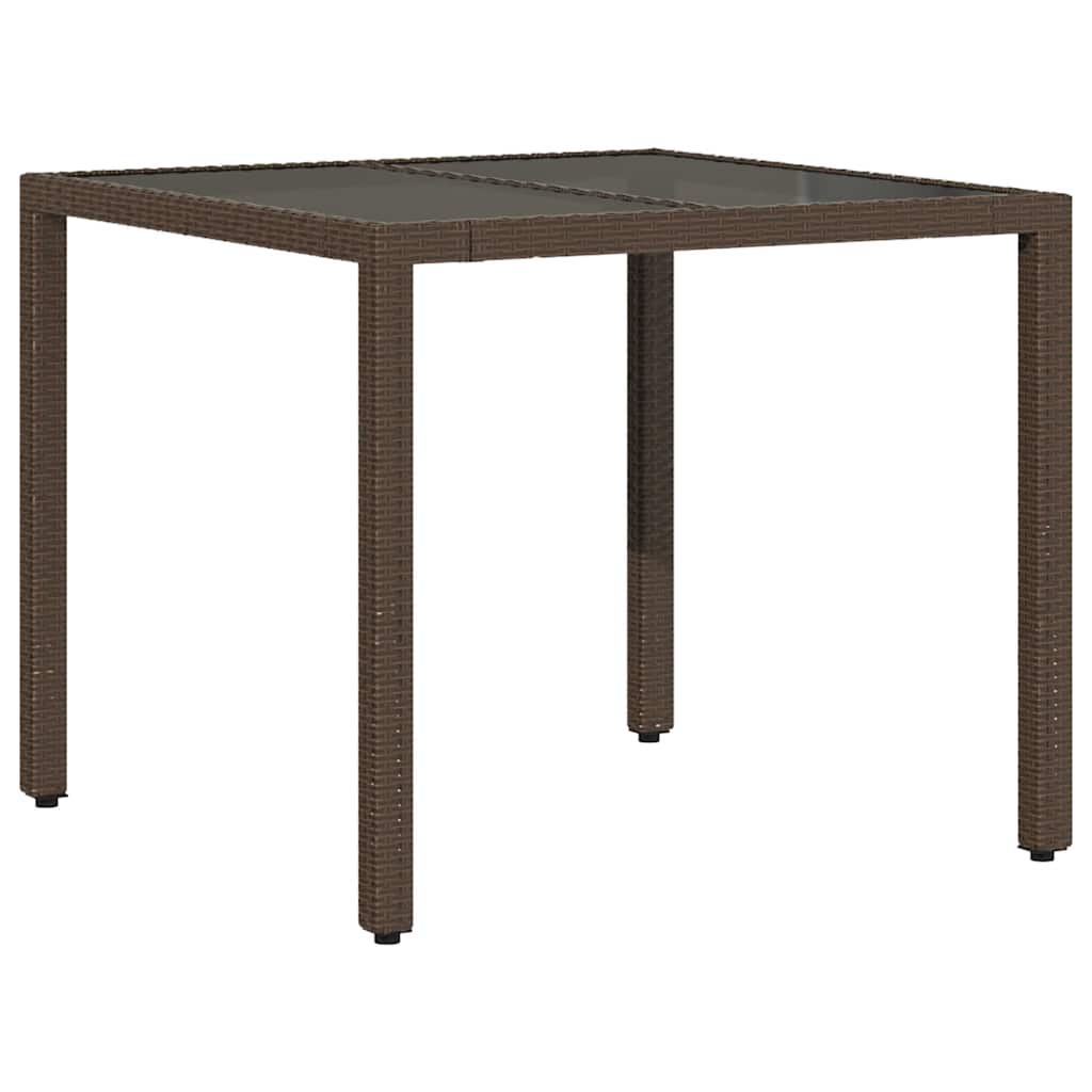 barna polyrattan üveglapos kerti asztal 90 x 90 x 75 cm