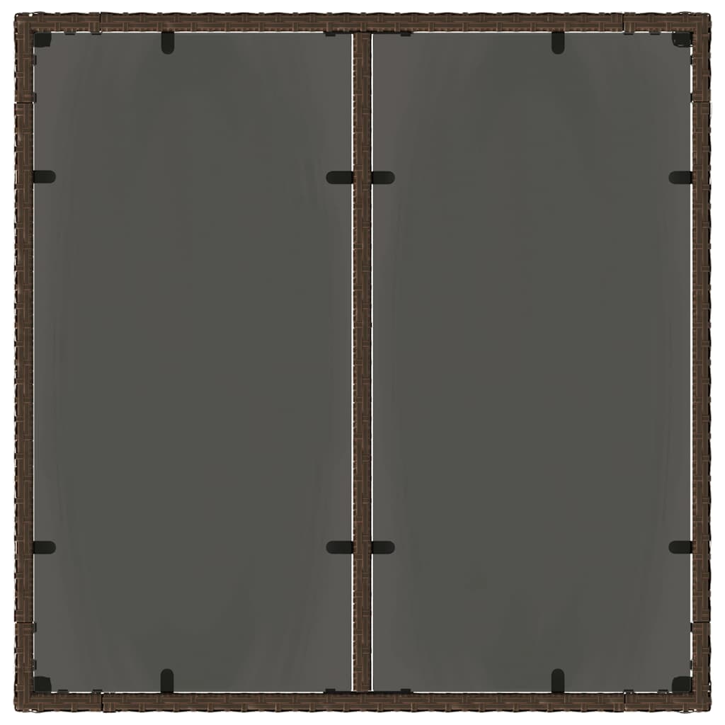 barna polyrattan üveglapos kerti asztal 90 x 90 x 75 cm