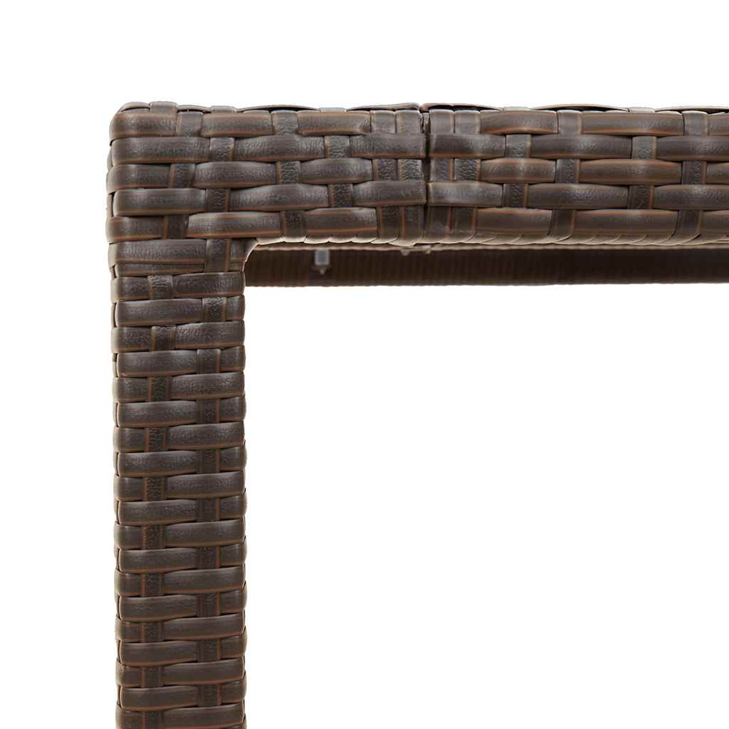 barna polyrattan üveglapos kerti asztal 90 x 90 x 75 cm