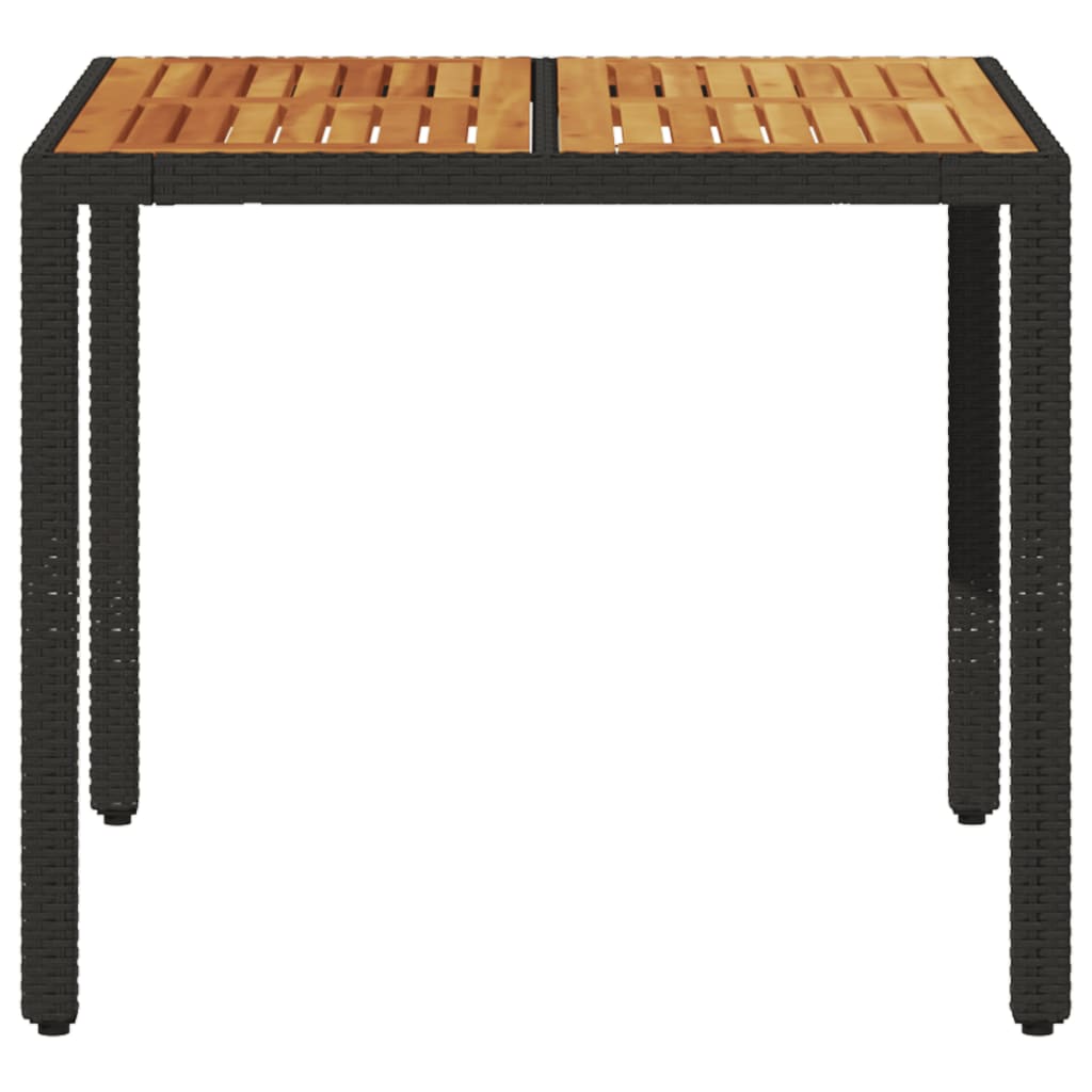 fekete polyrattan kerti asztal akácfa lappal 90 x 90 x 75 cm