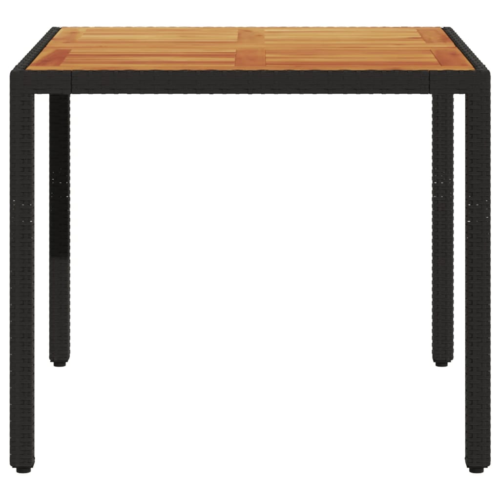 fekete polyrattan kerti asztal akácfa lappal 90 x 90 x 75 cm