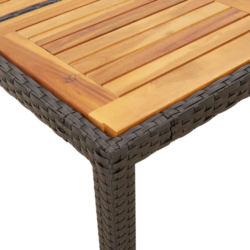 fekete polyrattan kerti asztal akácfa lappal 90 x 90 x 75 cm