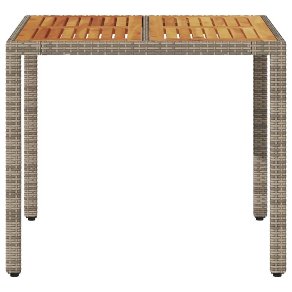 szürke polyrattan kerti asztal akácfa lappal 90 x 90 x 75 cm