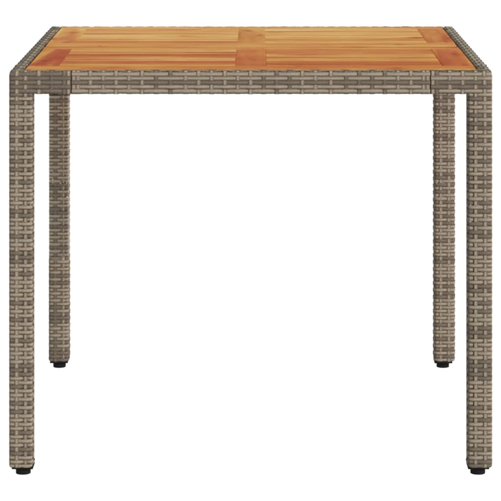 szürke polyrattan kerti asztal akácfa lappal 90 x 90 x 75 cm
