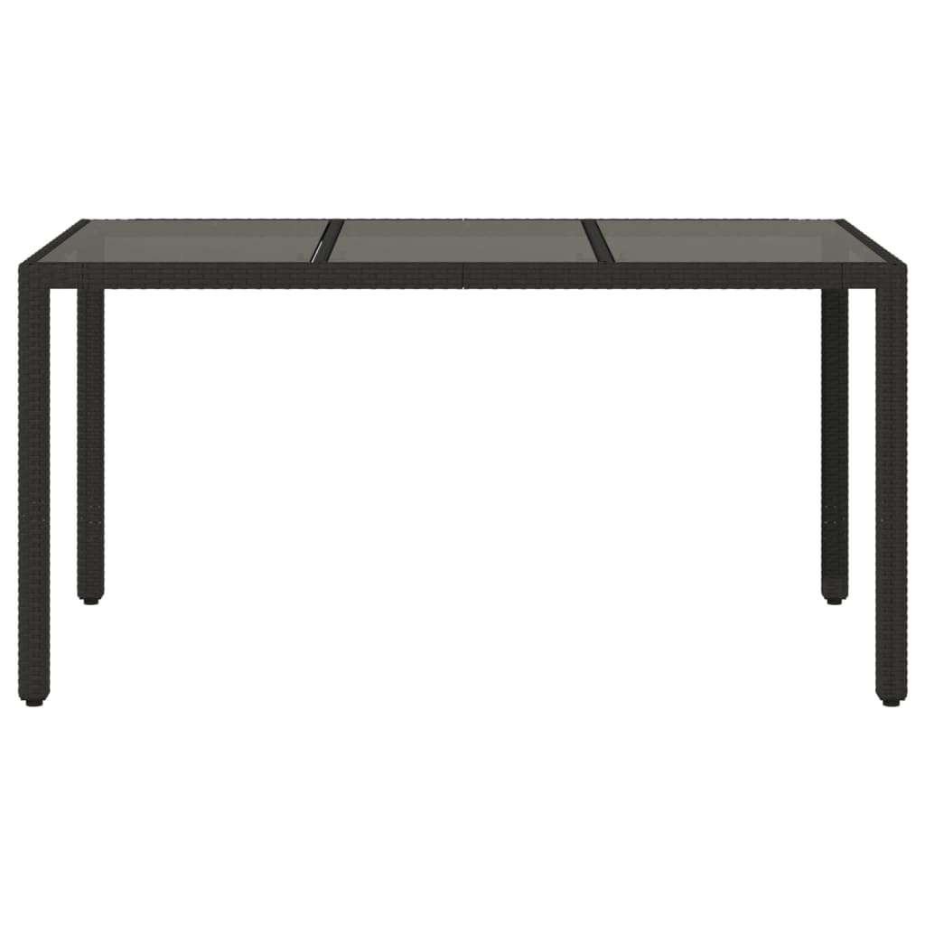 fekete polyrattan üveglapos kerti asztal 150 x 90 x 75 cm