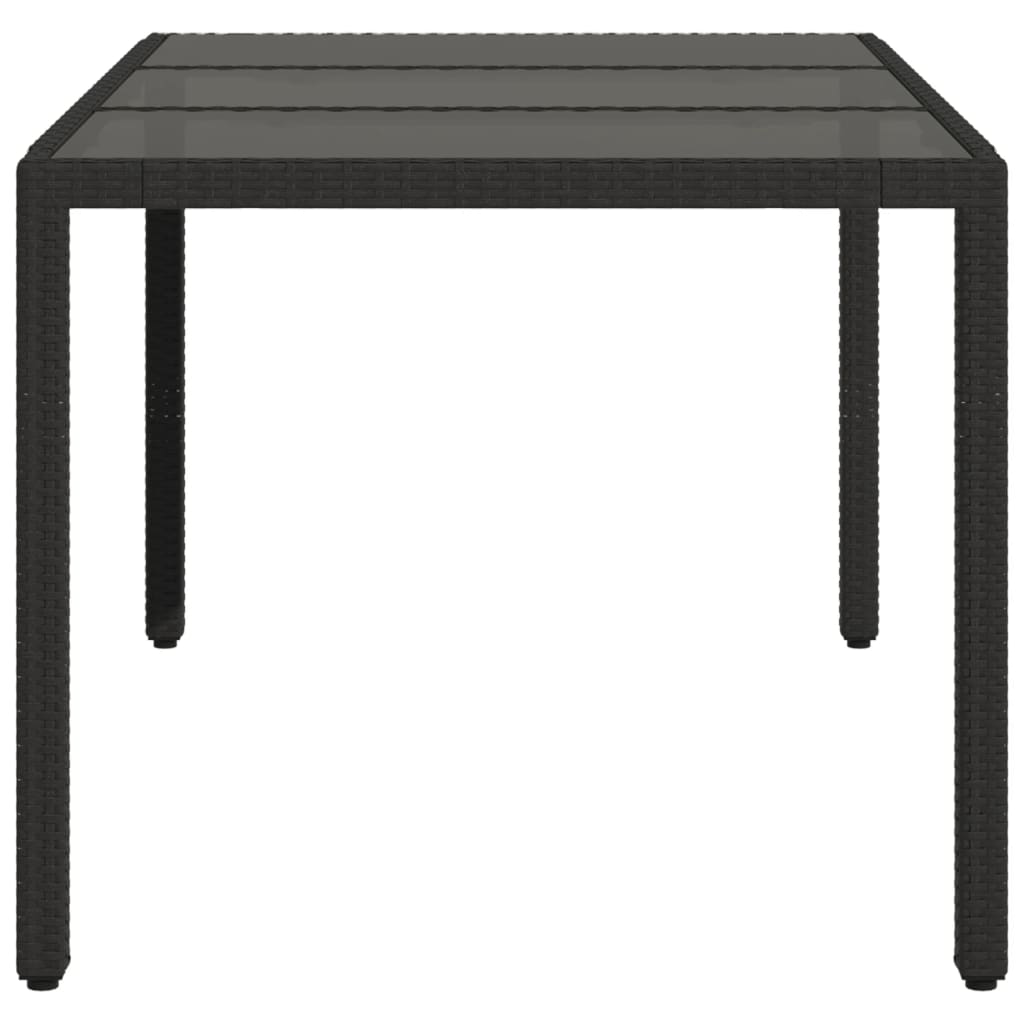 fekete polyrattan üveglapos kerti asztal 150 x 90 x 75 cm
