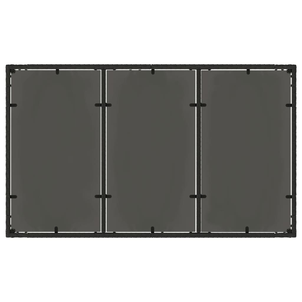fekete polyrattan üveglapos kerti asztal 150 x 90 x 75 cm