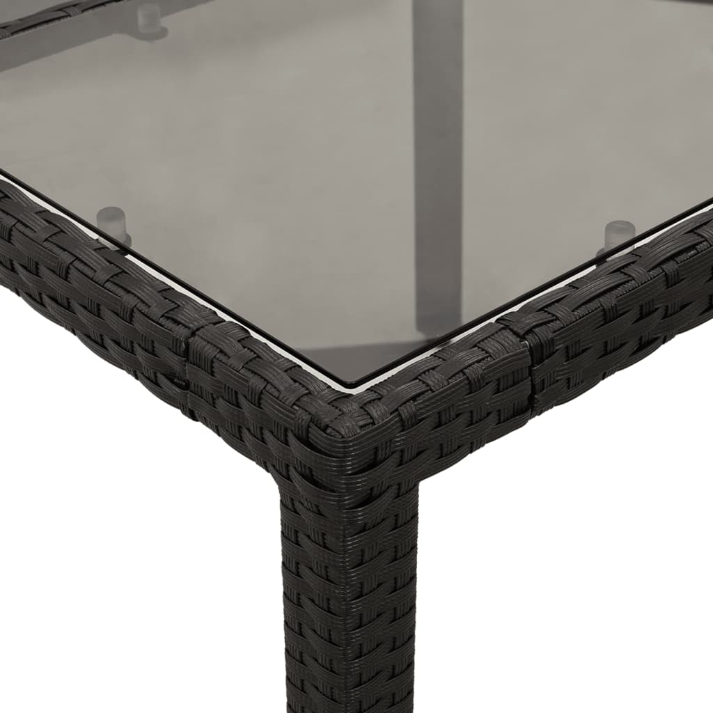 fekete polyrattan üveglapos kerti asztal 150 x 90 x 75 cm