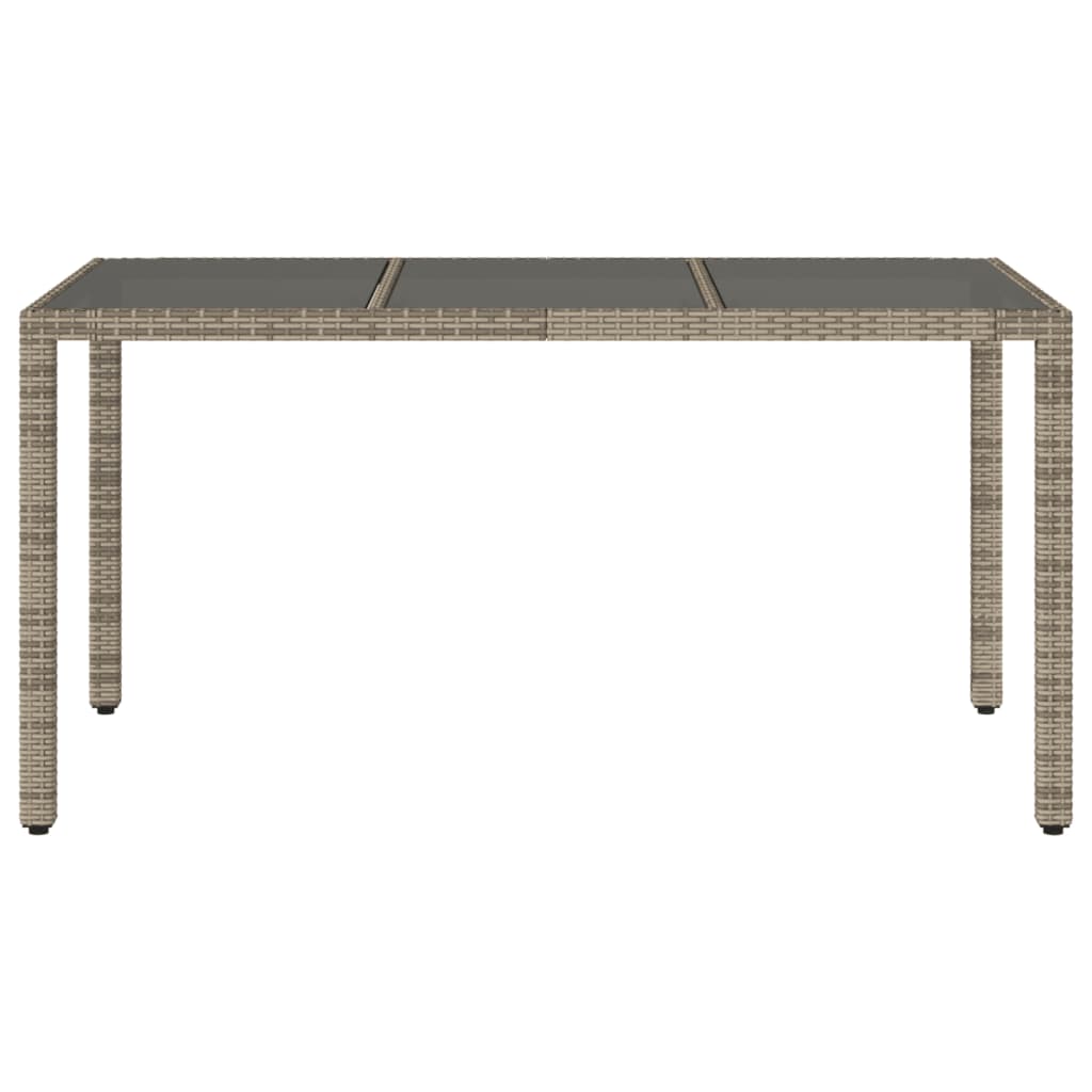 szürke polyrattan üveglapos kerti asztal 150 x 90 x 75 cm