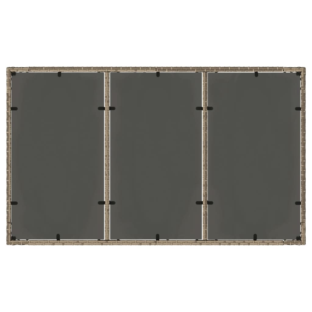 szürke polyrattan üveglapos kerti asztal 150 x 90 x 75 cm
