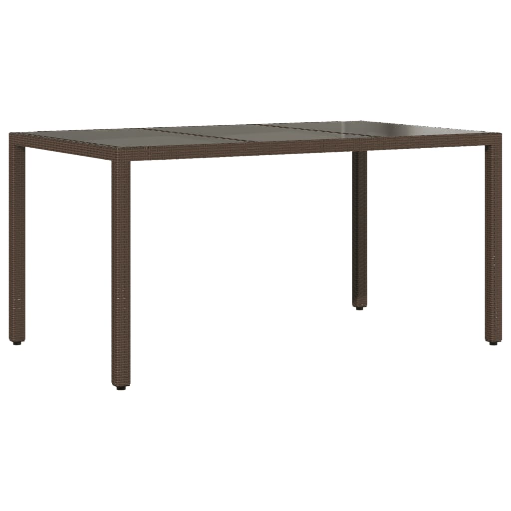 barna polyrattan üveglapos kerti asztal 150 x 90 x 75 cm