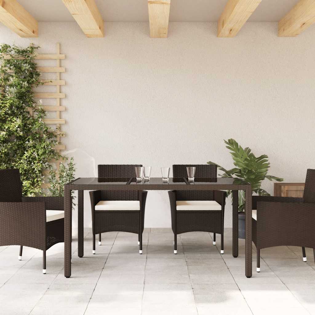 barna polyrattan üveglapos kerti asztal 150 x 90 x 75 cm