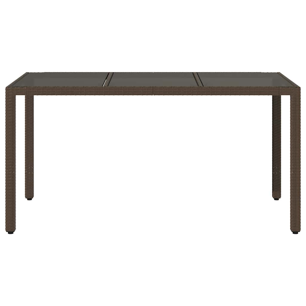 barna polyrattan üveglapos kerti asztal 150 x 90 x 75 cm