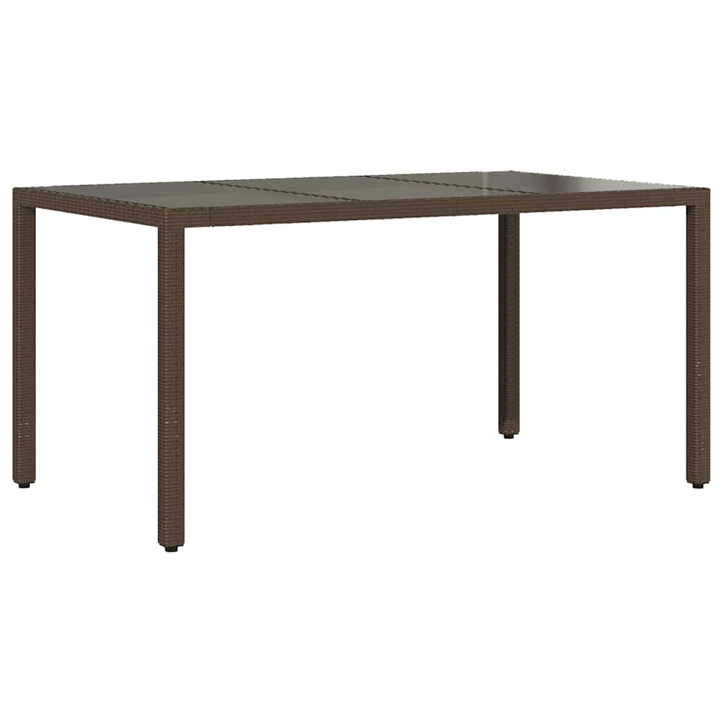 barna polyrattan üveglapos kerti asztal 150 x 90 x 75 cm
