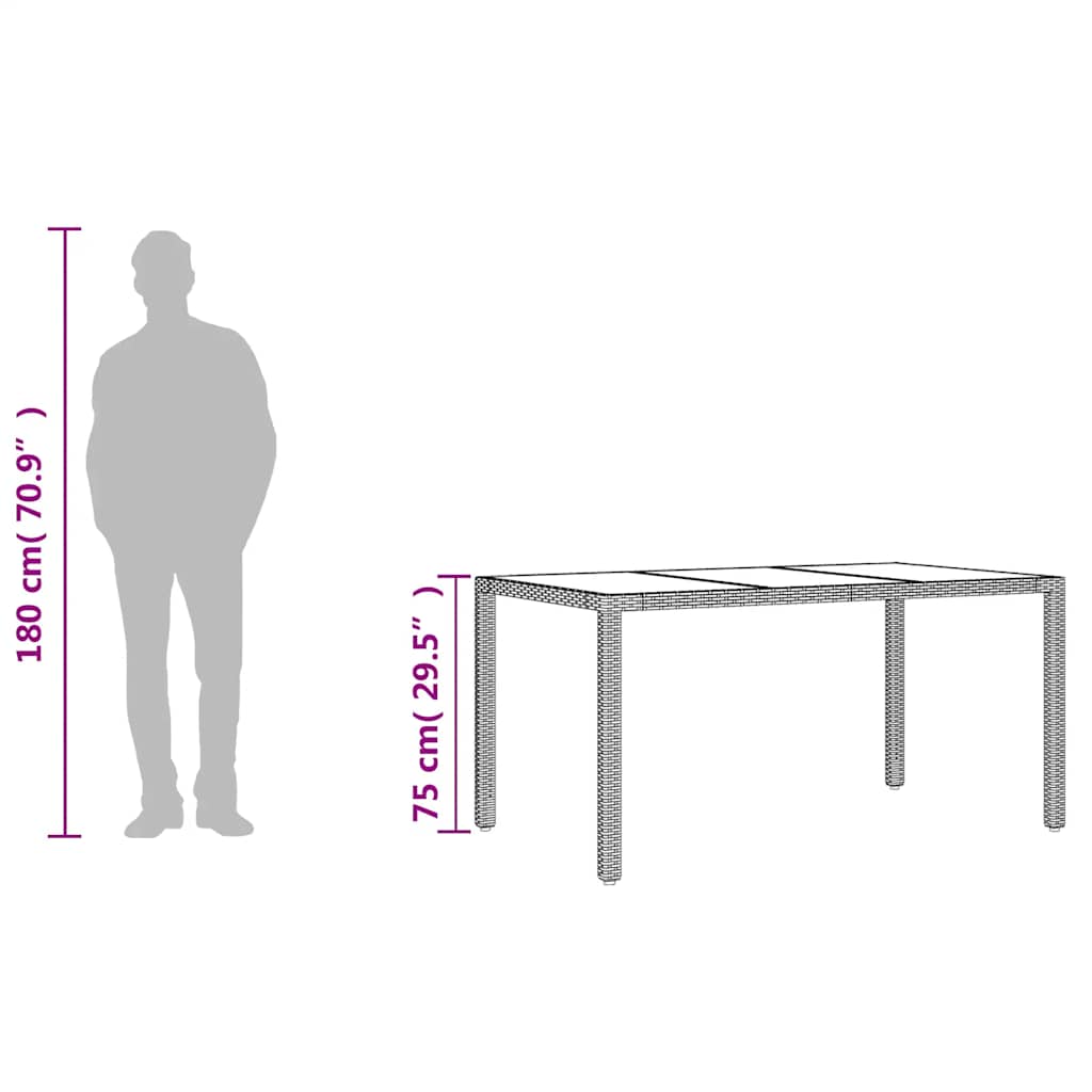 barna polyrattan üveglapos kerti asztal 150 x 90 x 75 cm