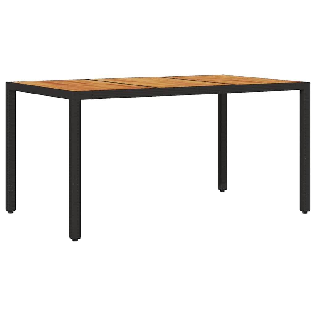 fekete polyrattan kerti asztal akácfa lappal 150 x 90 x 75 cm