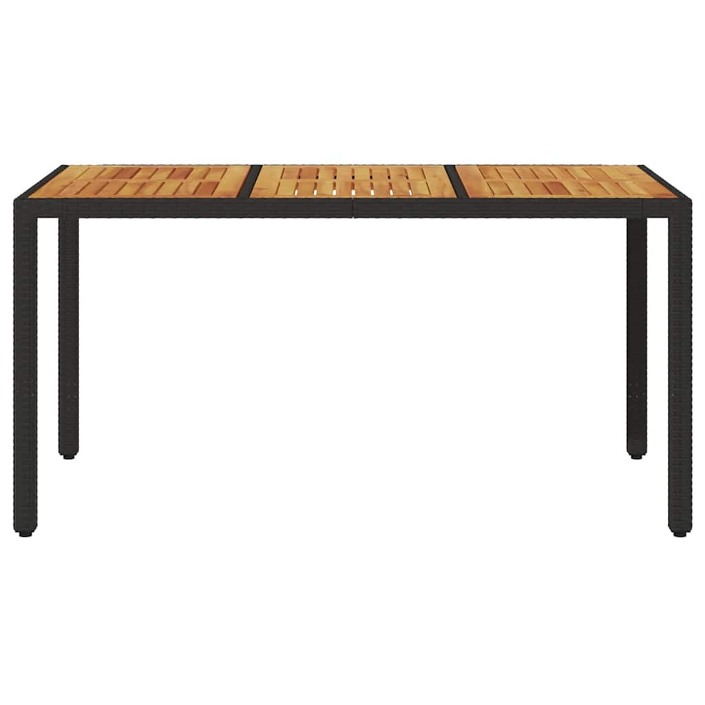 fekete polyrattan kerti asztal akácfa lappal 150 x 90 x 75 cm