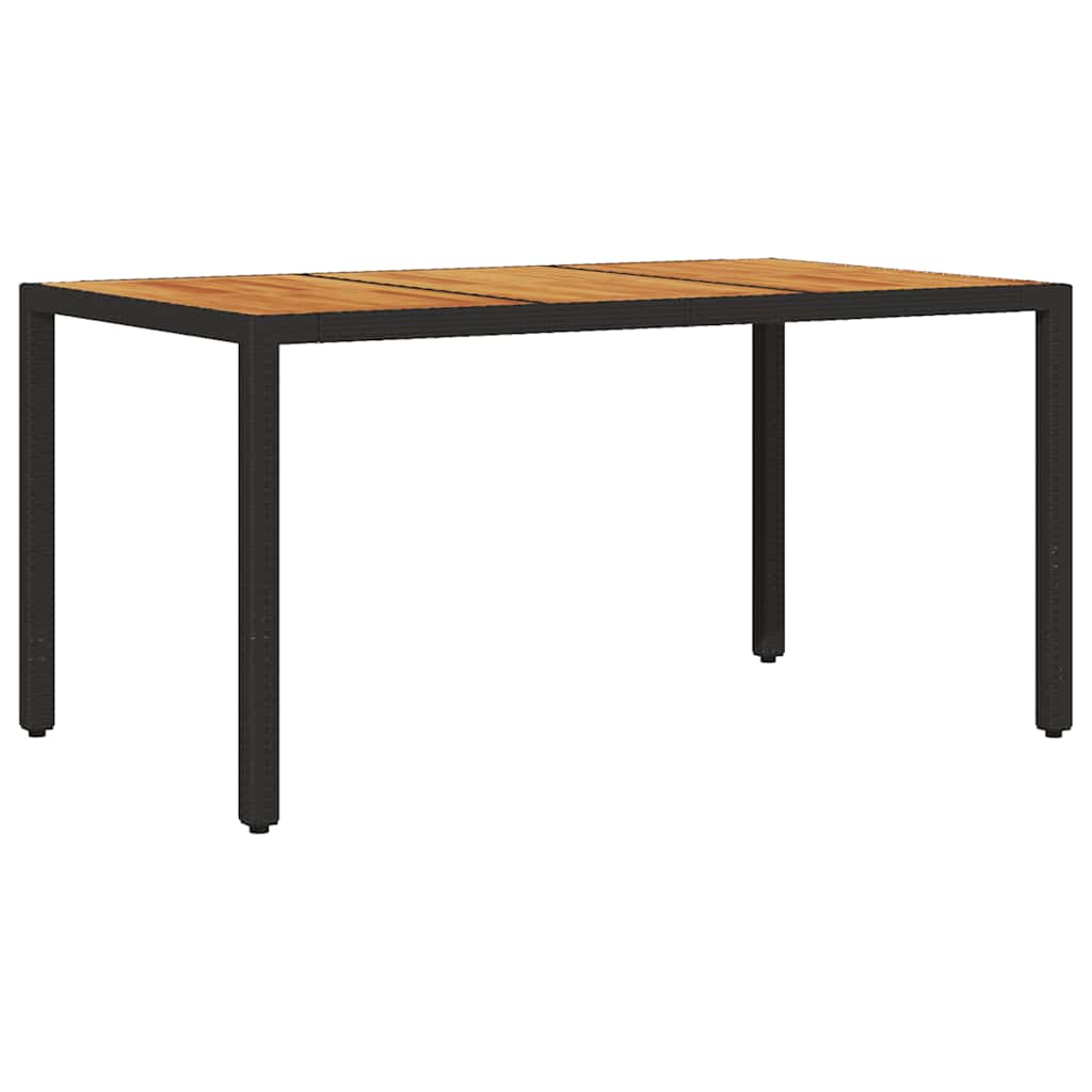 fekete polyrattan kerti asztal akácfa lappal 150 x 90 x 75 cm