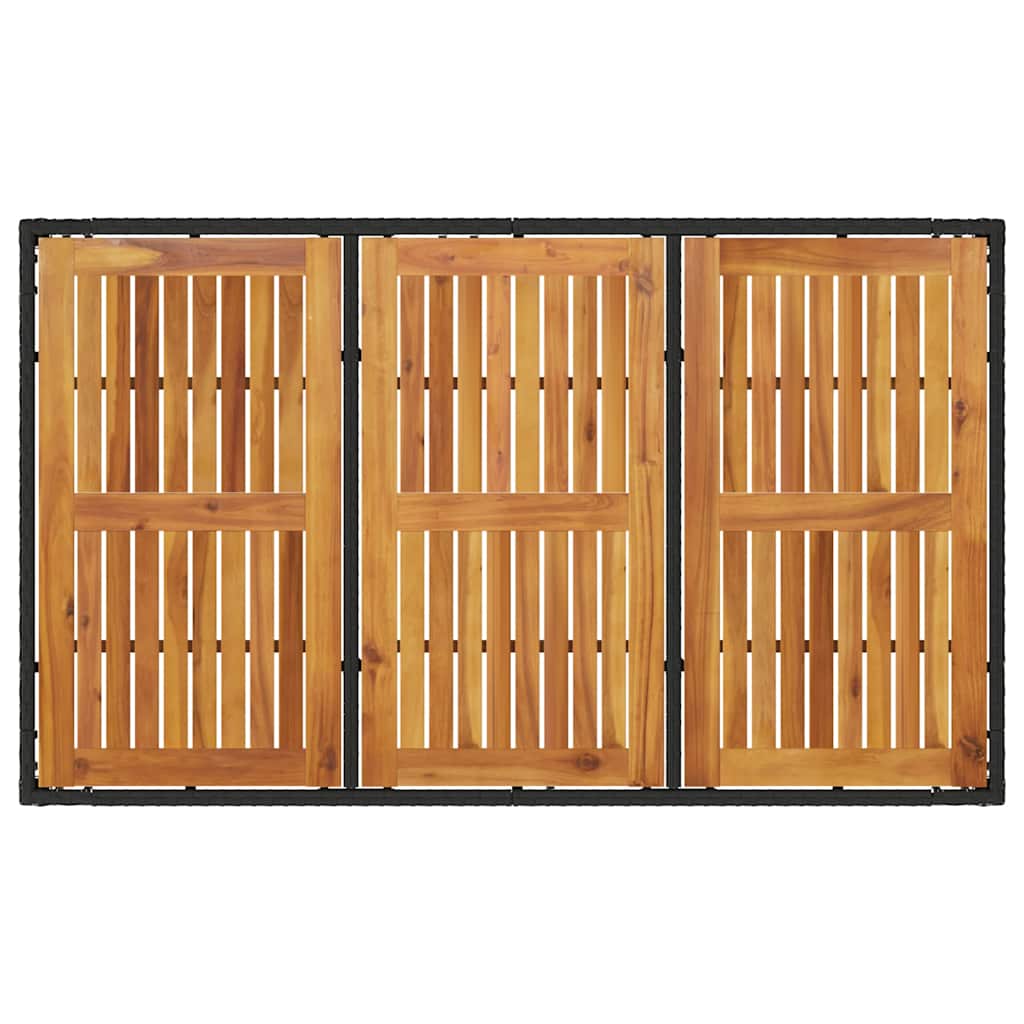 fekete polyrattan kerti asztal akácfa lappal 150 x 90 x 75 cm